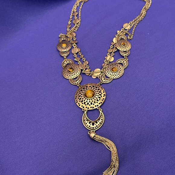 Lucky Brand Long 3-Strand Tiger’s Eye and Brass-Tone Disc Necklace - Picture 5 of 15